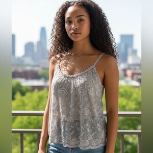 Y2K Abercrombie & Fitch Gray Floral Sequin Shone Lace Tank Top